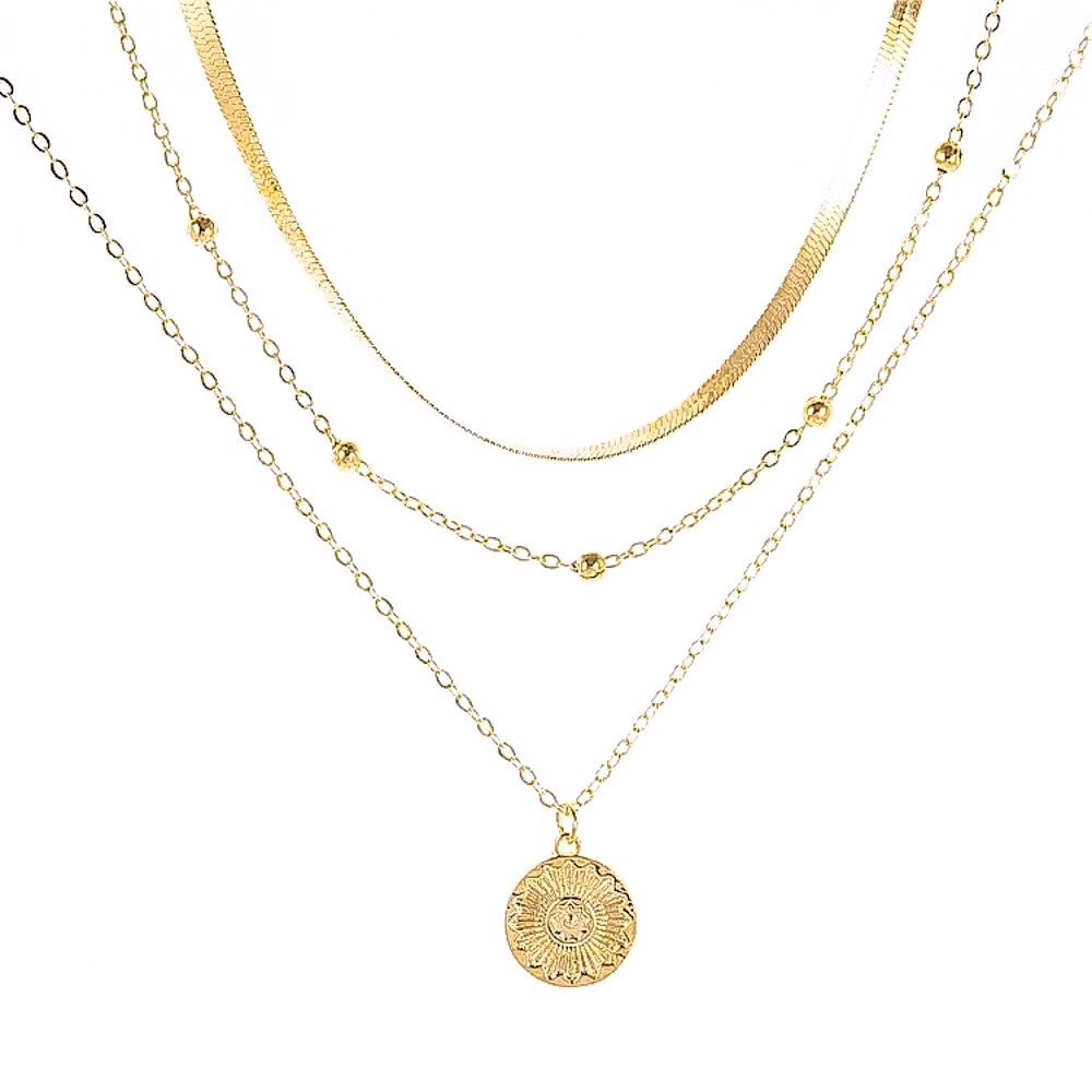 ⚜️𝟯𝟬%𝗢𝗙𝗙 𝗯𝘂𝗻𝗱𝗹𝗲𝘀 𝟯+⚜️ NEW 3 Layered Coin Herringbone Chain Necklace - Picture 3 of 10